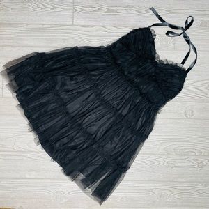 SHEIN black tulle tier short dress with halter tie size large